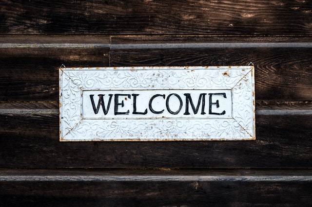 Framed picture with the word 'Welcome'